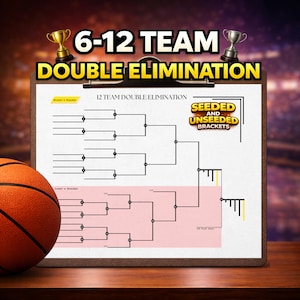 Professional Double Elimination Tournament Brackets (Printable PDF) | 6 to 12 Team Templates