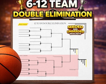 Professionelle Double Elimination Tournament Klammern (druckbare PDF) | 6 bis 12 Team-Vorlagen