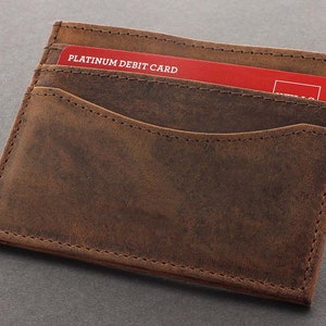 Tarjetero de cuero hecho a mano - Cartera minimalista para hombres y mujeres - Estuche delgado para tarjetas de crédito - Regalo personalizado