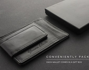 Mens Leather Wallet with Money Clip, Mens Slim Wallet Leather, Mens Black Leather Wallet, Mens Leather Money Clip Wallet Front Pocket Wallet