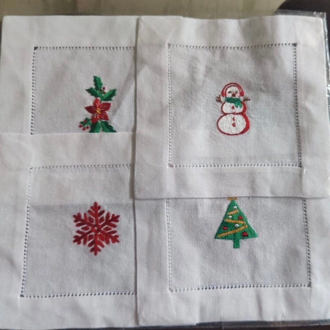 Hand Embroidered Cocktail Napkins Holiday Hostess Gift. Etsy