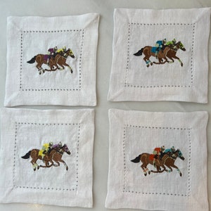 Derby Horse Embroidered Cocktail napkins linen
