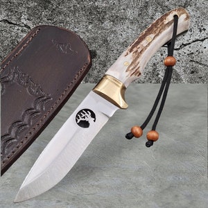 Handmade Deer Antler Camper and Hunter Knife, Hunting Knife, Special Knife, Engraved Knife, Custom Knife, Free Shipping Knife * Antler Knife