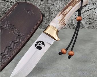 Handmade Deer Antler Camper and Hunter Knife, Hunting Knife, Special Knife, Engraved Knife, Custom Knife, Free Shipping Knife * Antler Knife