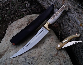 Handmade Deer Antler Camper and Hunter Knife, Hunting Knife,Engraved Knife, Custom Knife, Free Shipping Knife*bull hunting knife