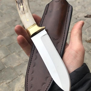 Handgefertigtes Hirschgeweih Camper- und Jägermesser, Jagdmesser, Spezielles Messer, Messer mit Gravur, Benutzerdefiniertes Messer, Freies Versandmesser * Geweihmesser