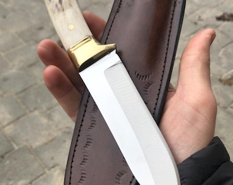 Handmade Deer Antler Camper and Hunter Knife, Hunting Knife, Special Knife, Engraved Knife, Custom Knife, Free Shipping Knife * Antler Knife