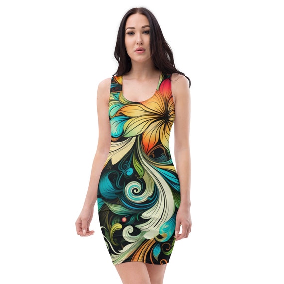 Sublimation Cut & Sew Dress in Baroque Floral and Leaves..