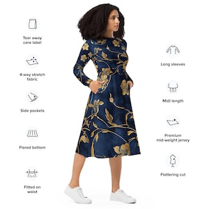 All-over print long sleeve midi dress &quot;Blue Velvet&quot;
