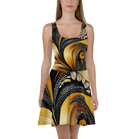 Skater Dress Baroque style Floral in Gold
