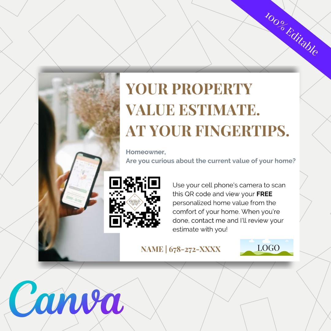 Real Estate QR Code Postcard | Property Value Estimate Canva Template ...