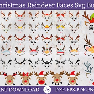 90 Christmas Reindeer Faces Svg Big Bundle, reindeer girl, reindeer glasses, baby reindeer svg, reindeer candy, reindeer boy Svg, Christmas