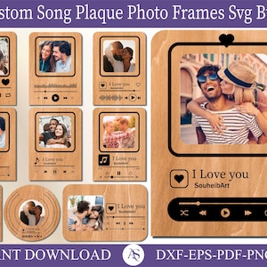 3D Personalized song plaque photo frames bundle, custom spotify playlist, music picture frame with stand, anniversary gift, 3D laser cut