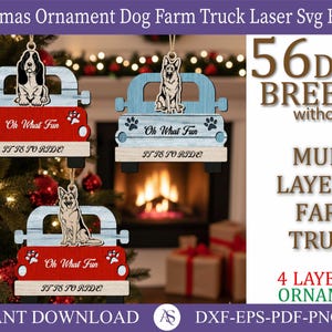 Laser Cut File, Digital File, Interchangeable Dog Breed Christmas Truck Ornament, Expansion Pack, Oh What Fun, SVG, PNG, Glowforge