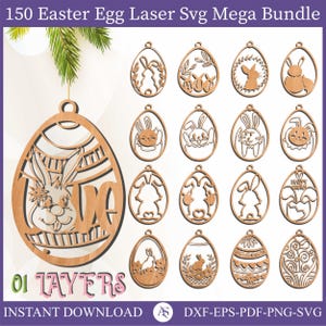 150 Easter Laser Cut Svg Bundle, Bunny Ornaments Svg,Easter Laser Cut svg files, Easter Hanger svg, dxf eps, Easter Ornament Laser Svg