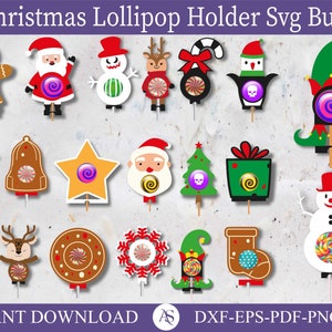 20 Christmas Lollipop Holder SVG, Reindeer Lollipop Holder Cut File, Candy Holder Svg, Christmas Tree Ornaments, Santa Candy Holder,Snowflak