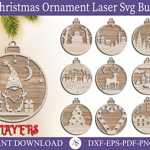 57 Christmas Balls Svg , Christmas Ornament Laser Cut SVG Bundle, Set Of Christmas Toy, Christmas SVG Bundle