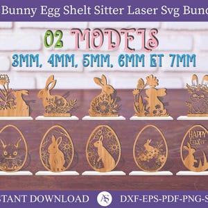 40 Bunny Easter Shelf Sitter SVG, Conejito de Pascua con soporte SVG, Archivo de trazador láser de Pascua, Decoraciones de Pascua DXF Svg Cricut Cut File, Pascua svg