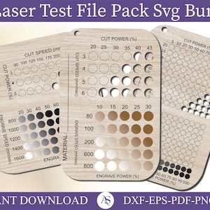 Laser Test Files Pack, Lightburn Material Test Files, Laser Engraving & Cutting Test Cards, CO2 - Diode Lasers, Lightburn Calibration Test