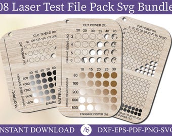 Laser Test Files Pack, Lightburn Material Test Files, Laser Engraving & Cutting Test Cards, CO2 - Diode Lasers, Lightburn Calibration Test