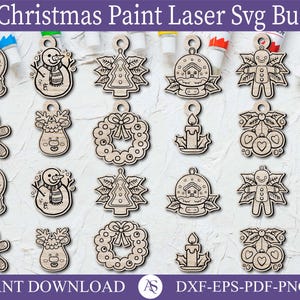 100 Christmas paint kit laser cut file, Christmas ornaments for kids craft, Christmas ornaments svg, Coloring ornaments svg, Eps Png Dxf Svg