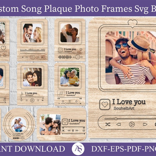 3D Personalized song plaque photo frames bundle, custom spotify playlist, music picture frame with stand, anniversary gift, 3D laser cut