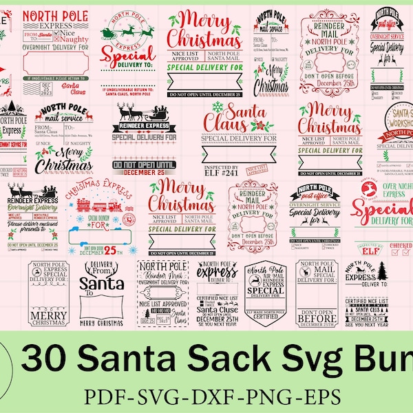 30 Santa Sack svg Bundle, Christmas Santa Sack svg, Santa Sack png, Gift Bag svg, Christmas Express svg, North Pole Special Delivery svg