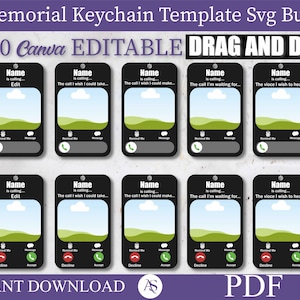 Editable Memorial Keychain Template BUNDLE, Sympathy Gift, In Loving Memory Forever in our Hearts, The Call I Wish I Could Make, Canva Edit