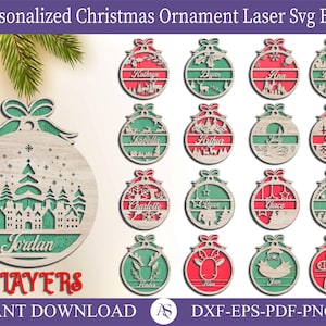 33 Personalized Christmas Ornament SVG, Custom Name Ornament SVG Laser Cut, Tree Ornaments With Editable Text, Glowforg SVG, Wood Christmas