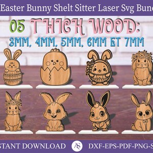 18 Bunny Easter Shelf Sitter SVG, Easter Bunny With Stand SVG, Easter Laser Plotter File, Easter Decors DXF Svg Cricut Cut File,Easter Decor