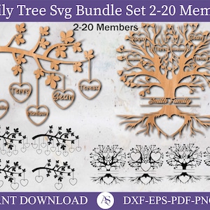 Family Tree Svg Bundle 2-20 Members, Tree Of Life Svg, Family Tree Branch, Cut Files For Cricut, Family Tree Clipart, Tree Of Life Svg
