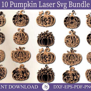 Pumpkin Bundle svg, Pumpkin Laser Cut File, Autumn Pumpkin svg, Patterned Fall Cut Files, Pumpkin Decor svg, Halloween Glowforge Laser File