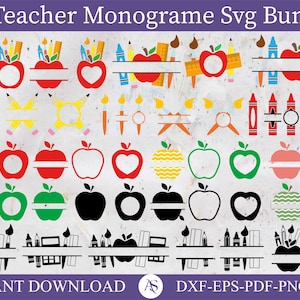 Teacher Monogram svg Bundle, Teacher Split Monogram svg, Teacher Name svg, Teacher Shirt svg, Teacher svg, Back To School svg, Teacher Life