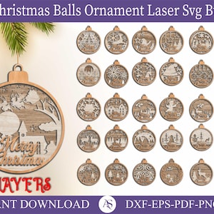 113 Christmas Ornament SVG bundle, 3 Layers Ornament Laser Cut Files, Christmas Balls Tree Decorations Craft Hanging Bauble Digital Download