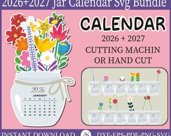 花柄デスクカレンダー、花柄カレンダー svg、カレンダー svg、デスクトップカレンダー svg、印刷可能なカレンダー、2026年、2027年カレンダー、ミニデスクカレンダー