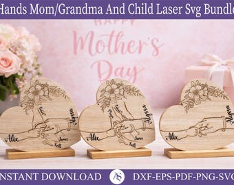Personalized Mom And Kid Hands Heart Stand Decor SVG, Gift for Mom,Mothers Day svg,Mothers Day Gifts svg,Glowforge svg files,Laser cut files