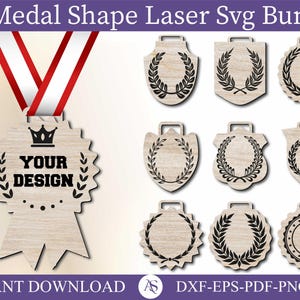 27 patrones de corte de forma de medalla, archivo de corte láser de medalla, diseños de medallas de madera, patrón de forma de premio, medallas en blanco, Glowforge, archivo vectorial SVG, láser