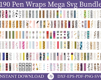 190 Pen Wrap SVG MEGA BUNDLE, Pen Wrap png, Glitter Pen Wrap Svg, Pen Wrap template Svg, Epoxy Pen Wrap Template, Pencil pattern Sublimation