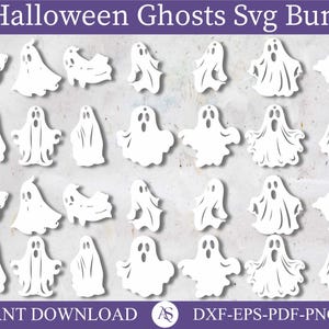 Halloween Ghosts Bundle SVG, Halloween svg, 12 Hanging Ghosts, Halloween Laser Cut File, Glowforge Ghost Bundle Svg, Halloween sign cut file