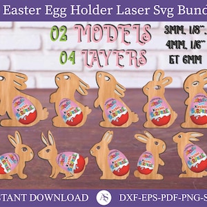 10 Easter Eggs Rabbit svg template Easter Bunny Egg Holder svg Glowforge Easter bunny dxf Egg holder template pattern Laser cut cnc plan