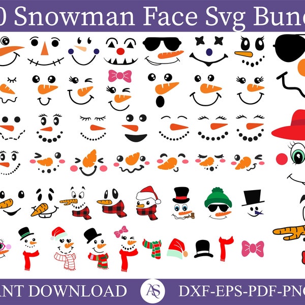 100 Snowman Faces SVG Big Bundle, Snowman SVG, Snowman Clipart, Christmas Svg, Snowman Svg Bundle, Snowman Vector, Christmas elements png
