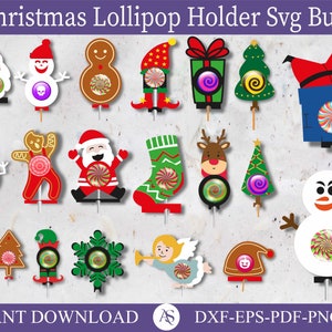 20 Christmas Lollipop Holder SVG, Reindeer Lollipop Holder Cut File, Candy Holder Svg, Christmas Tree Ornaments, Santa Candy Holder,Snowflak