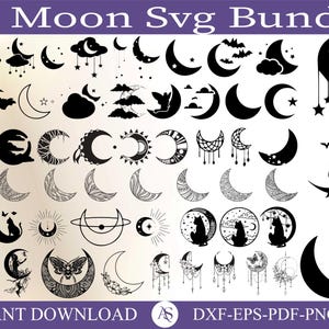 Moon SVG Bundle, Floral Moon svg, Mystic Celestial Svg, Moon and Stars SVG, Crescent Moon Svg, Cut File for Cricut, Silhouette