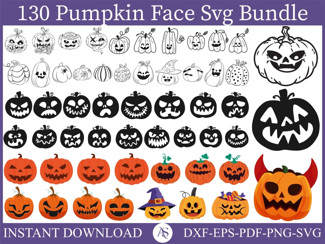 130 Pumpkin Face SVG Bundle, Pumpkin Face PNG Bundle, Pumpkin Face