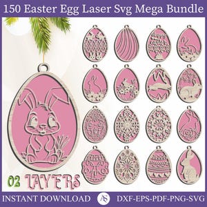 150 Easter Mega Laser Cut Svg Bundle, Bunny Ornaments Svg,Easter Laser Cut svg files, Easter Hanger svg, dxf eps, Easter Ornament 2 Layers