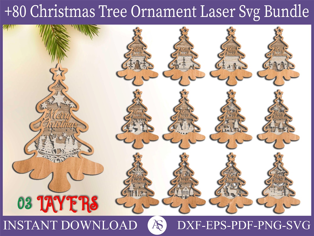 80 Christmas Ornament SVG Bundle 3 Layers Ornament Laser Cut File ...
