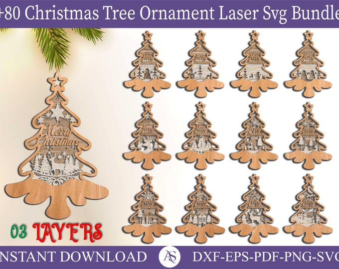 80 Christmas Ornament SVG Bundle 3 Layers Ornament Laser Cut File ...
