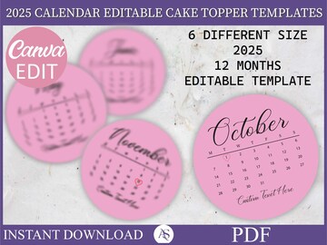 Burn Away Cake Topper Calendar Template, Custom Heart Cake Topper, 2024 Calendar Printable, Birthday Cake Topper, Canva Editable