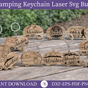 Bundle Camping Keychains Svg ,Motorhome Wooden Keyring Svg ,Caravan Keychain Laser Cut ,Camper Van Keychain Glowforge Files, Campervan Svg