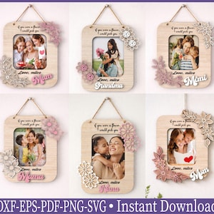 3D Mother's Day Mini Photo Frame Laser Cut Bundle, 06 Magnet Laser Cut Files, Mom Fridge Magnet Frames, Funny Mother's Day Gift, Mom Quotes